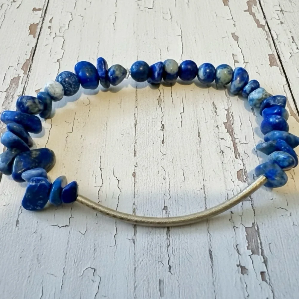Chunky Lapis Lazuli & Gold Vermeil Stretchy Bracelet - Picture 1 of 1
